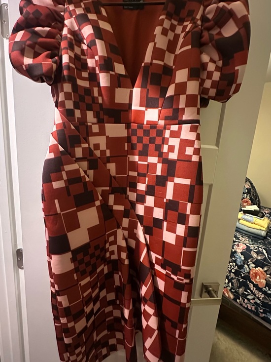 ASOS Dresses & Skirts - ASOS Red, Pink and Black Geometric Midi Dress